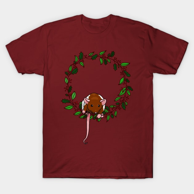 rat sitting on a holiday themed wreath T-Shirt by HighFives555